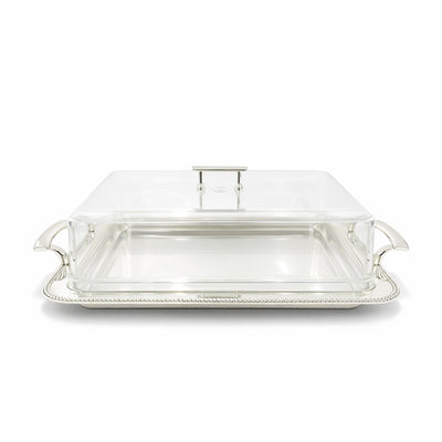 CD-7810 Rectangular Serving Tray with Acrylic Lid – 44 x 32 cm – Silver Finish Base with Clear Cover | Siddiq Gifts – Mussafah Abu Dhabi
