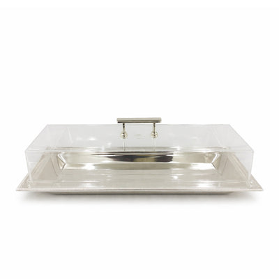 CD-7846 Rectangular Serving Tray with Clear Acrylic Dome Lid – 39 x 14.50 cm – Silver Finish Base | Siddiq Gifts – Mussafah Abu Dhabi