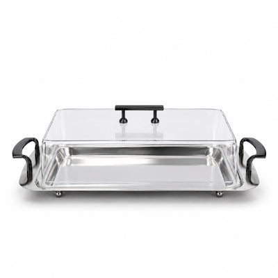 Rectangular Acrylic Serving Tray With Lid 43 x 32 x 15 CM Black Handles And Clear Cover Siddiq Gifts