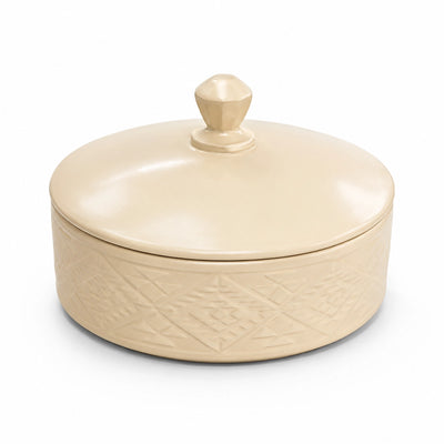 Ceramic Bowl with Lid 22 CM Cream Textured Design Siddiq Gifts