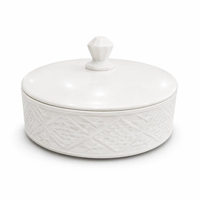 Ceramic Bowl with Lid 22 CM White Pattern Design Siddiq Gifts