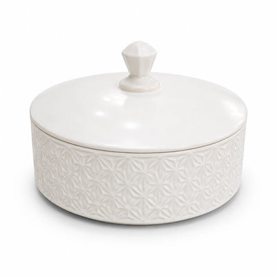 Ceramic Bowl with Lid 22 CM White Pattern Design Siddiq Gifts