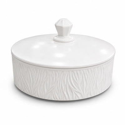 Ceramic Bowl with Lid 22 CM White Textured Design Siddiq Gifts