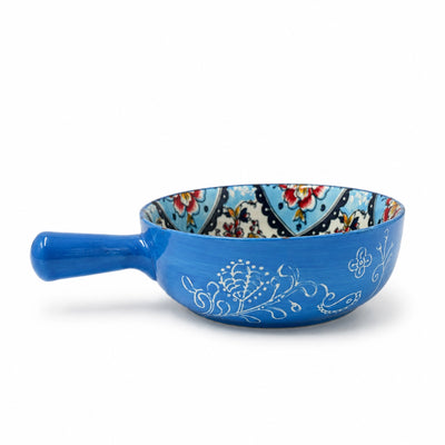 Ceramic Bowl With Handle 6.5 Inch Blue Floral Design Siddiq Gifts