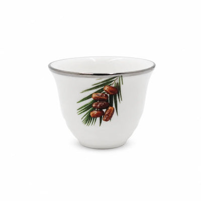 Ceramic Cawa Cup Set 12 Pieces 80cc with Silver Rim and Dates Design by Siddiq Gifts
