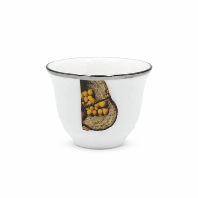 Ceramic Cawa Cup Set 12 Pieces 80cc with Silver Rim and Raw Dates Design by Siddiq Gifts