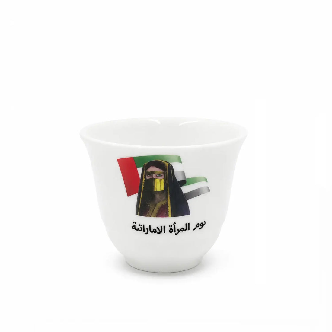 F-80-WH Ceramic Cawa Cup Set – 12 Pieces – 80 cc– White with Emirati Women’s Day Logo
