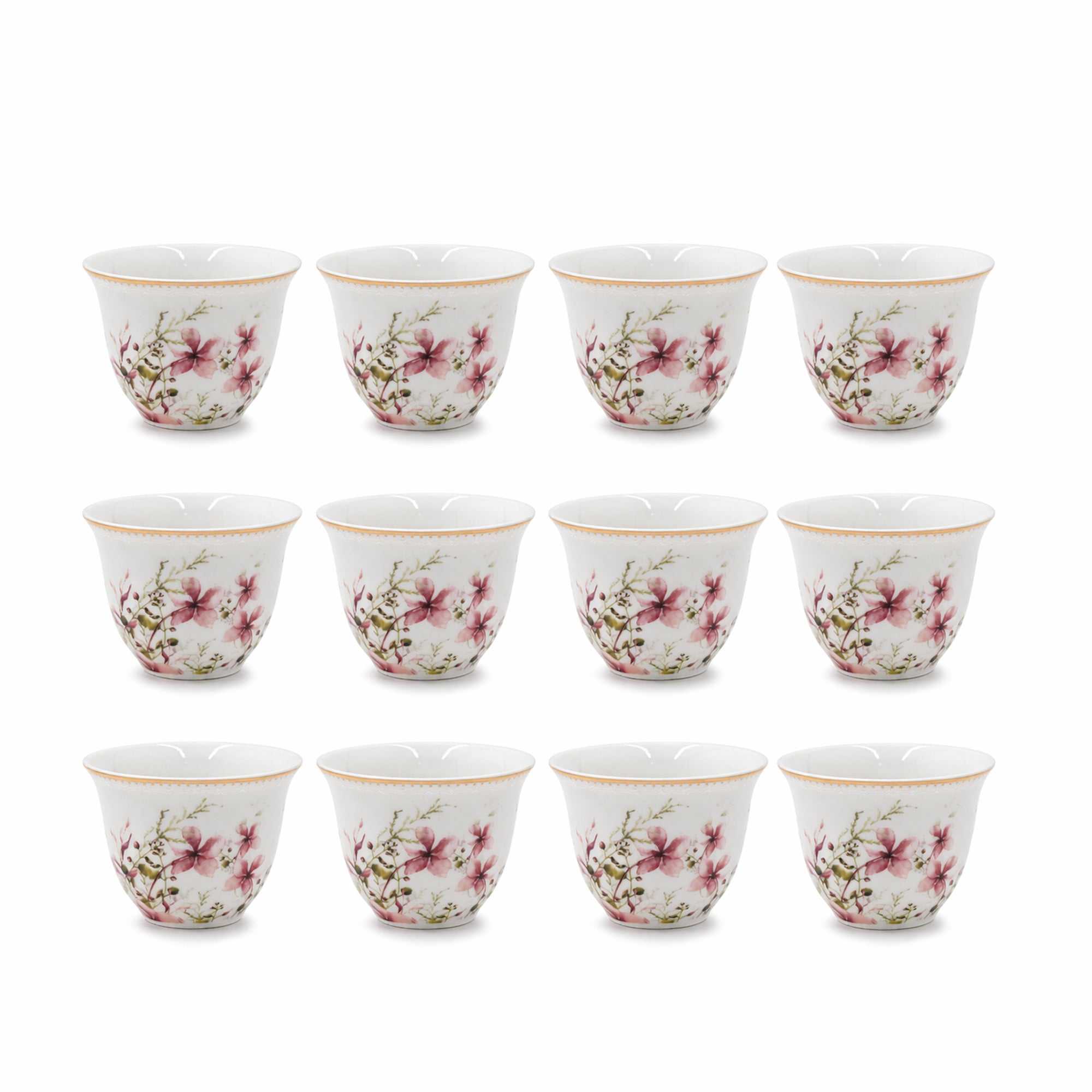 Ceramic Cawa Cup Set 12 Pieces Floral Design With Gold Rim Elegant Set For Arabic Coffee Serving By Siddiq Gifts