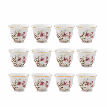 Ceramic Cawa Cup Set 12 Pieces Floral Design With Gold Rim Elegant Set For Arabic Coffee Serving By Siddiq Gifts