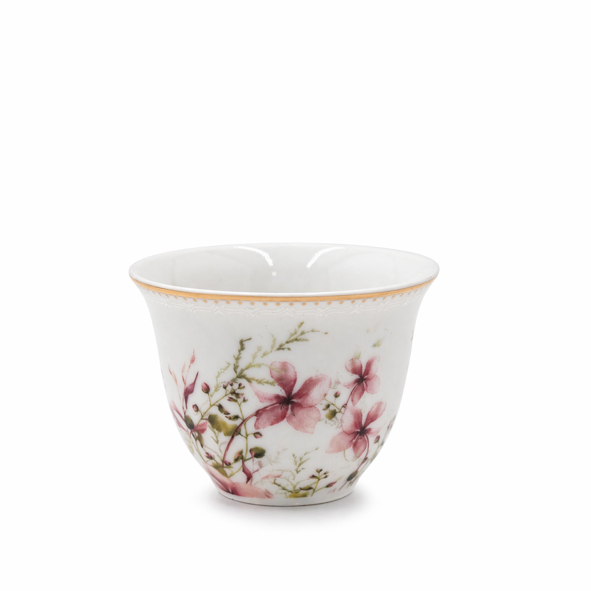 Ceramic Cawa Cup Set 12 Pieces Floral Design With Gold Rim Elegant Set For Arabic Coffee Serving By Siddiq Gifts