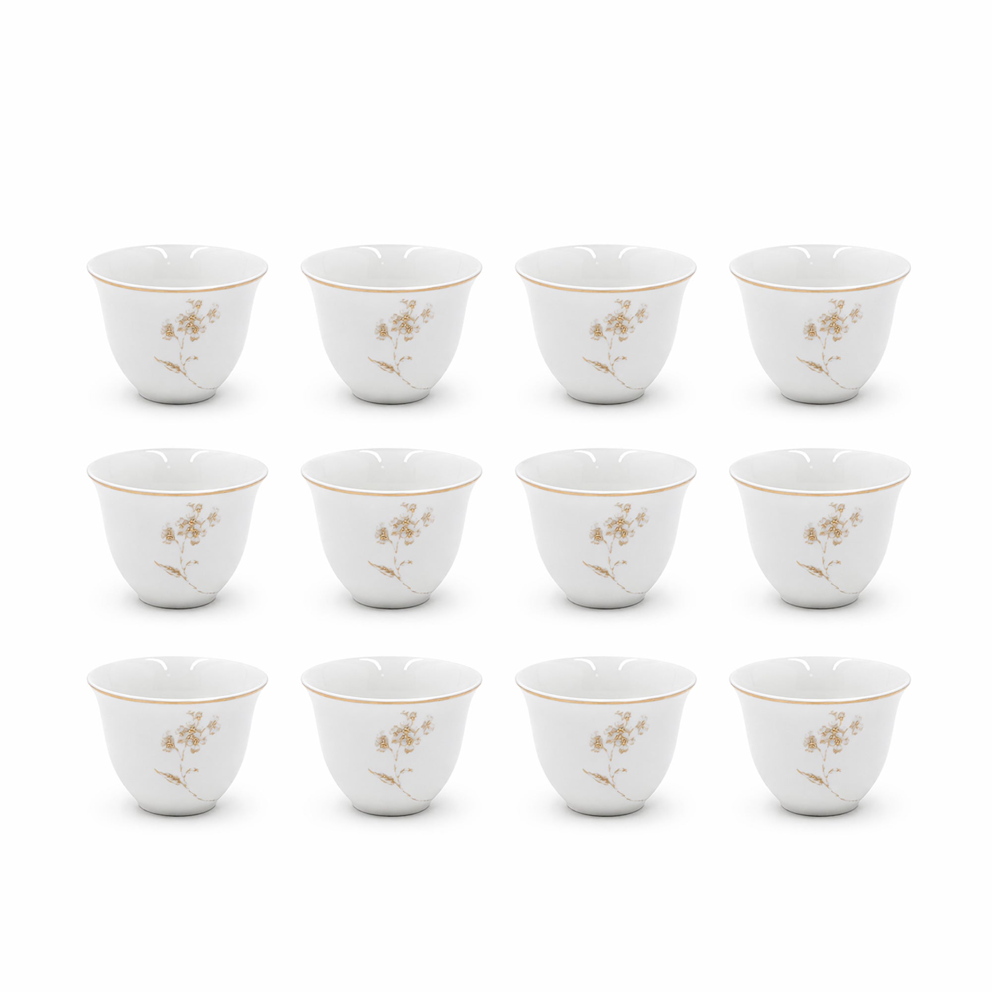 Ceramic Cawa Cup Set 12 Pieces White With Gold Floral Design Elegant Set For Arabic Coffee And Tea Serving By Siddiq Gifts