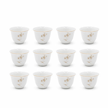 Ceramic Cawa Cup Set 12 Pieces White With Gold Floral Design Elegant Set For Arabic Coffee And Tea Serving By Siddiq Gifts