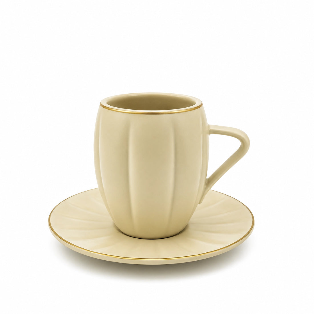 CJ007B Ceramic Coffee Cup & Saucer Set – 12 Pieces – Beige Coffee Cup and Saucer Set