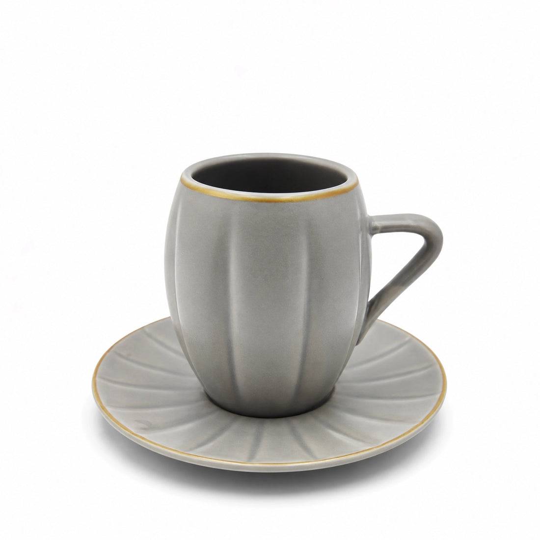 CJ007CG Ceramic Coffee Cup & Saucer Set – 12 Pieces – Cool Grey Cup and Saucer Set