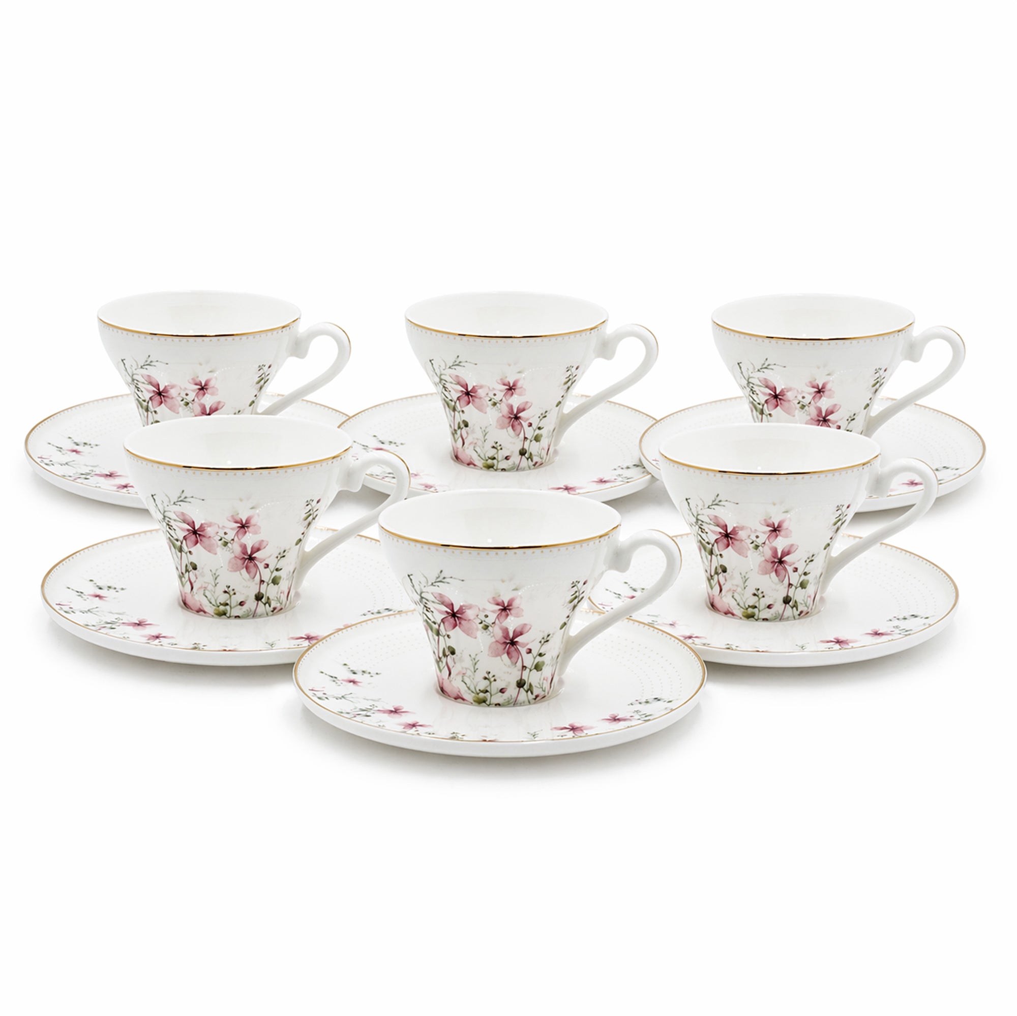 Ceramic Coffee Cup And Saucer Set 12 Pieces Floral Design With Matching Saucers Stylish Set For Coffee And Tea Serving By Siddiq Gifts