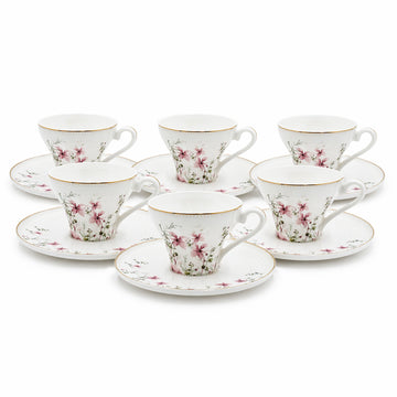 Ceramic Coffee Cup And Saucer Set 12 Pieces Floral Design With Matching Saucers Stylish Set For Coffee And Tea Serving By Siddiq Gifts