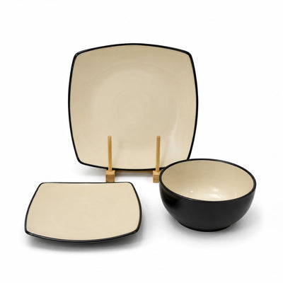 Ceramic Dinner Set 18 Pieces Black And Beige Square Design Siddiq Gifts