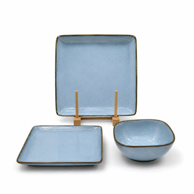 Ceramic Dinner Set 18 Pieces Blue With Rustic Dark Rim Siddiq Gifts