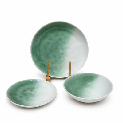 Ceramic Dinner Set 18 Pieces Green Gradient Round Design Siddiq Gifts