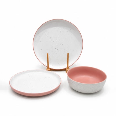 Ceramic Dinner Set 18 Pieces White And Pink Speckled Design Siddiq Gifts
