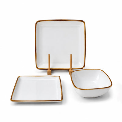 Ceramic Dinner Set 18 Pieces White With Rustic Brown Rim Siddiq Gifts