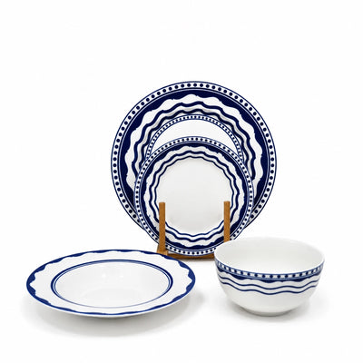 Ceramic Dinner Set 24 Pieces White And Blue Palm Tree Design Siddiq Gifts