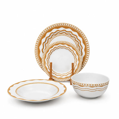 Ceramic Dinner Set 24 Pieces White And Gold Palm Tree Design Siddiq Gifts