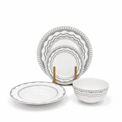 Ceramic Dinner Set 24 Pieces White And Grey Palm Tree Design Siddiq Gifts