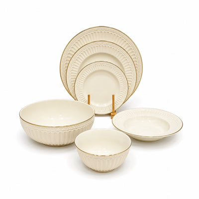 Ceramic Dinner Set 26 Pieces Ivory White With Silver Rim Siddiq Gifts