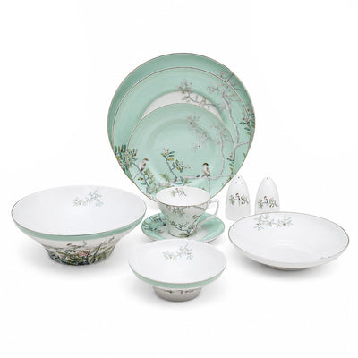 Ceramic Dinner Set 40 Pieces Mint Green Bird And Floral Design Siddiq Gifts