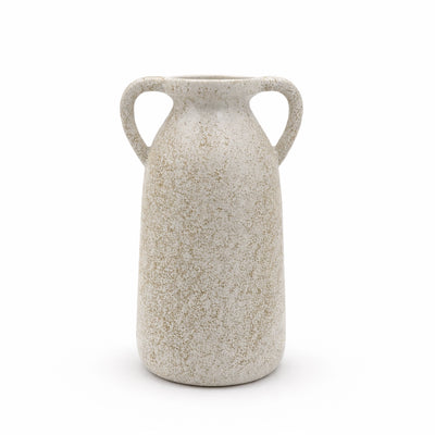 Ceramic Flower Vase 25x14 cm Textured White Double Handle Modern Decorative Vase For Home Decor By Siddiq Gifts