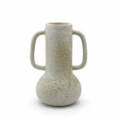 Ceramic Flower Vase 25x18 cm Textured White Double Handle Modern Decorative Vase For Home Decor By Siddiq Gifts