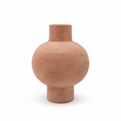Ceramic Flower Vase 26x18 cm Rustic Peach Matte Round Decorative Vase For Home Decor By Siddiq Gifts