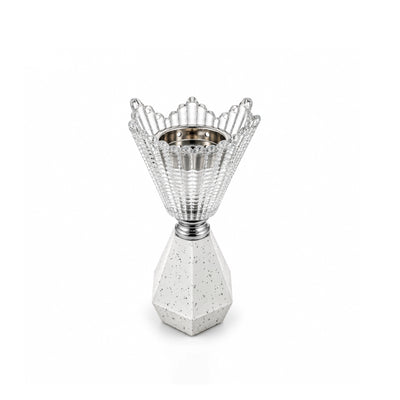 Elegant Ceramic And Glass Decorative Incense Burner Measuring 22 Cm, Featuring White Speckled Ceramic, Clear Glass, And Silver Accents, Ideal For Burning Bakhoor And Incense While Enhancing Home Decor At Siddiq Gifts.