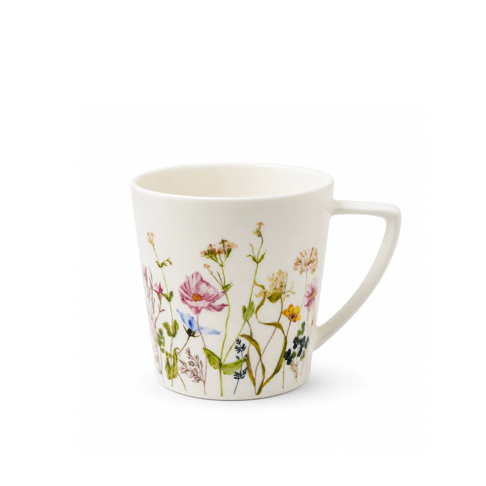Elegant White Ceramic Mug With A 10 Oz / 280 Ml Capacity And Multicolor Floral Decal Design, Perfect For Serving Coffee, Tea, Milk, Hot Chocolate, And Other Beverages At Siddiq Gifts.