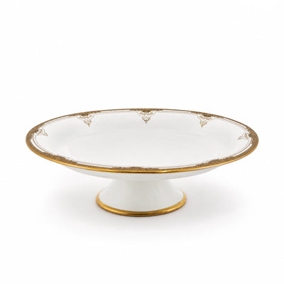 Ceramic Oval Pedestal Plate With Stand 33 × 20 × 9.5 CM White With Gold Rim Siddiq Gifts