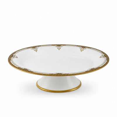 Ceramic Oval Pedestal Plate With Stand 38 × 23 × 10 CM White With Gold Rim Siddiq Gifts