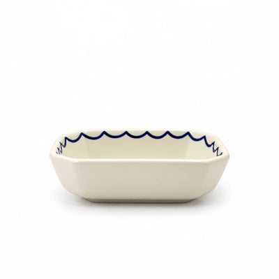 Ceramic Rectangular Deep Serving Platter in White and Blue with Kelibia Fish Design at Siddiq Gifts.