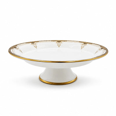 Ceramic Round Fruit Bowl with Pedestal Base 30 × 10 CM White with Gold Rim Siddiq Gifts