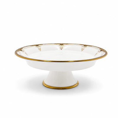Ceramic Round Fruit Bowl with Pedestal Base 25 × 9 CM White with Gold Rim Siddiq Gifts