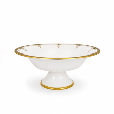 Ceramic Round Pedestal Bowl With Stand 30 × 12 CM White With Gold Rim Siddiq Gifts