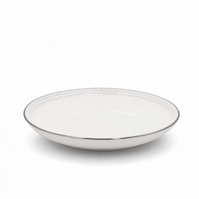 Ceramic Round Serving Platter 30 cm White with Silver Rim Siddiq Gifts