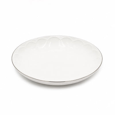 Ceramic Round Serving Platter 30 cm White with Silver Rim Siddiq Gifts