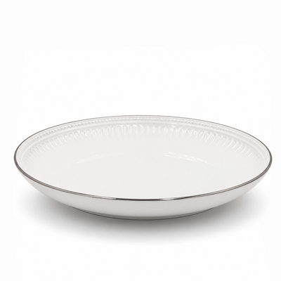 Ceramic Round Serving Platter 36 cm White with Silver Rim Siddiq Gifts