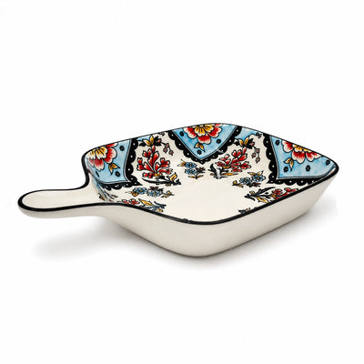 Ceramic Serving Plate With Handle 6.5 Inch Blue Floral Design Siddiq Gifts