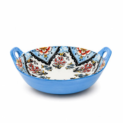 Ceramic Serving Plate With Handles 8 Inch Blue Floral Design Siddiq Gifts