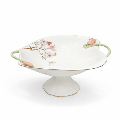 Ceramic Serving Tray 25x13 Cm Floral Pedestal Dish With Handles And Stand For Serving Snacks And Desserts By Siddiq Gifts