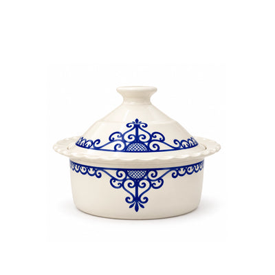 Ceramic Soup Tureen Set, 20 cm, in White and Blue with Sidi Blue Design at Siddiq Gifts.