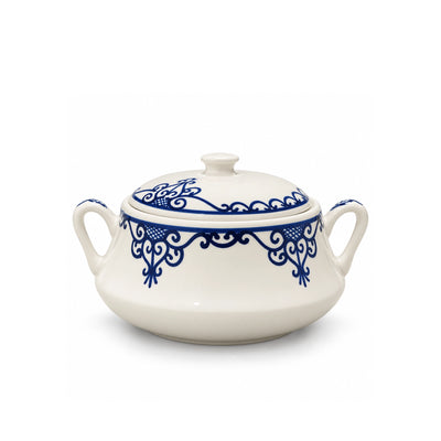 Ceramic Soup Tureen Set, 25 cm, in White and Blue with Sidi Blue Design at Siddiq Gifts.