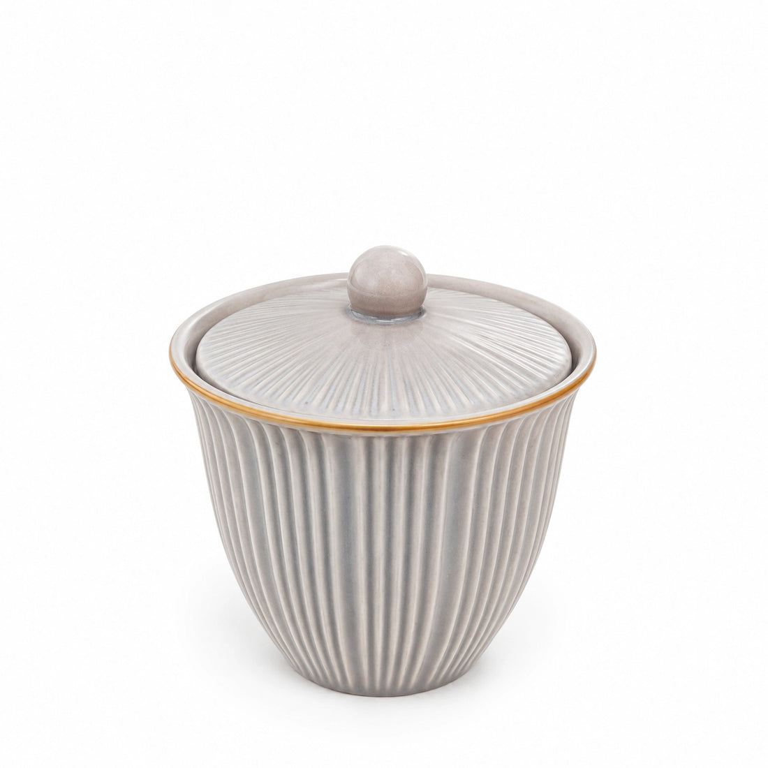 CJ004CG Ceramic Sugar Pot – Ribbed Grey Sugar Pot with Lid